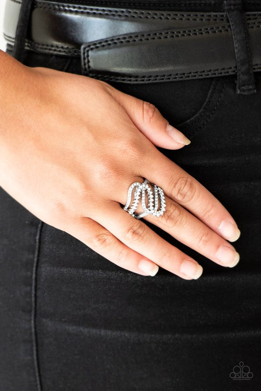 Make Waves White Rhinestone Ring Paparazzi R0045
