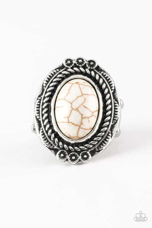 Tumbling Tumbleweeds White Cracked Stone Ring Paparazzi R0040