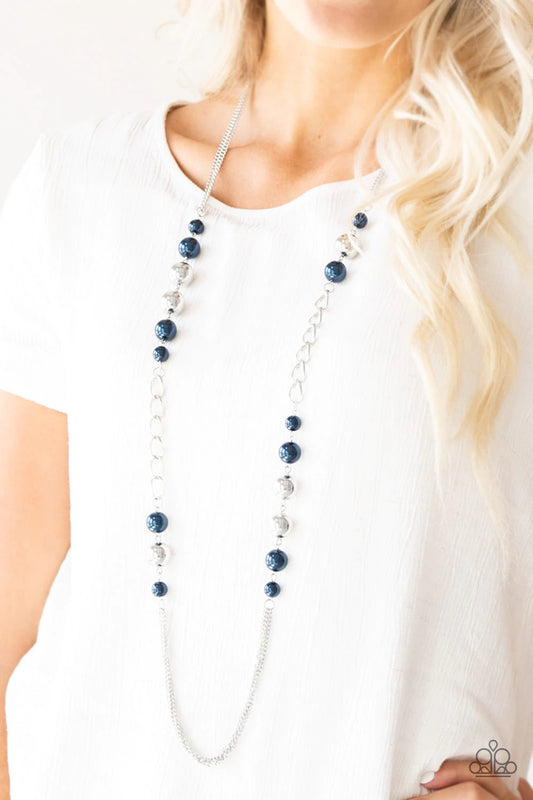 Uptown Talker Blue and Silver Pearl Bead Necklace Paparazzi N0050