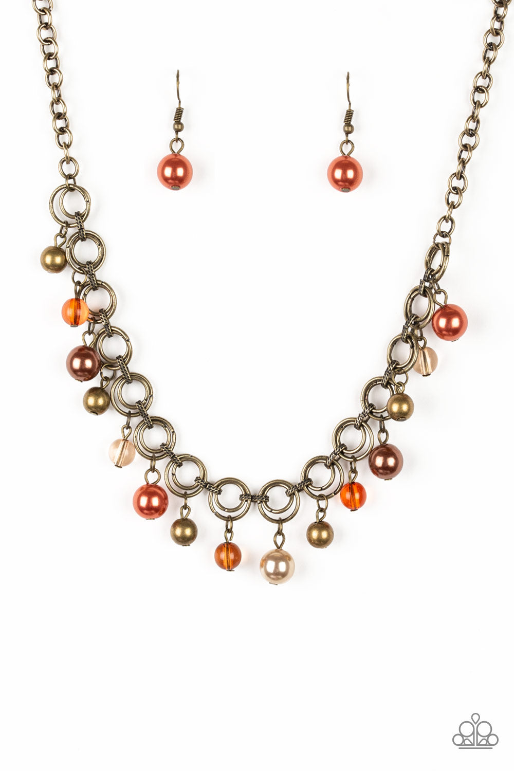 Fiercely Fancy - Multi Brass, Brown, & Orange Bead Necklace Paparazzi N0371