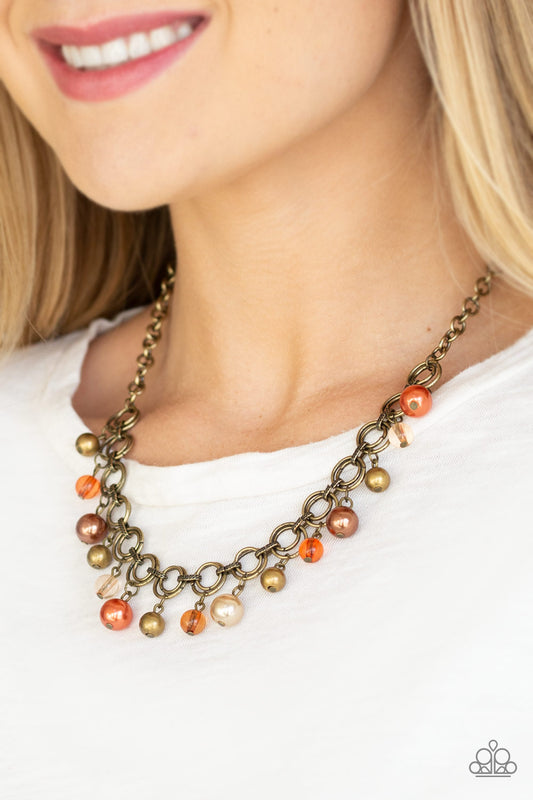 Fiercely Fancy - Multi Brass, Brown, & Orange Bead Necklace Paparazzi N0371