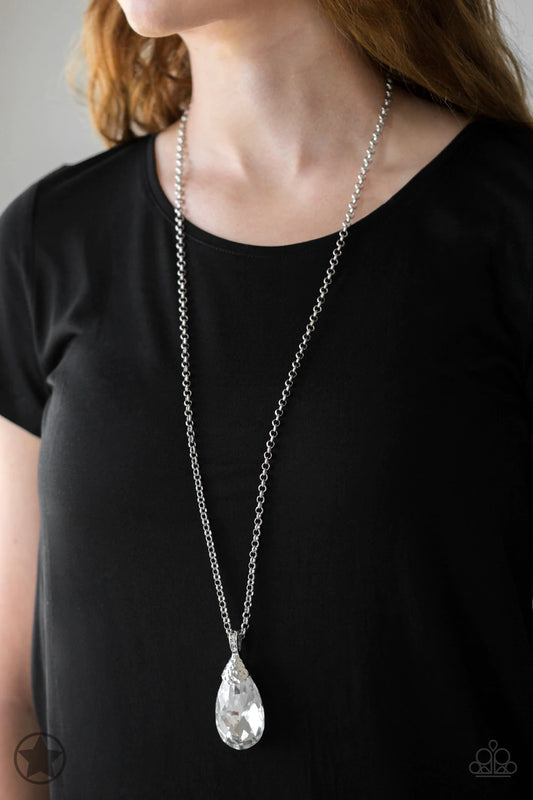 Spellbinding Sparkle White Teardrop Gem Blockbuster Necklace Paparazzi N0275