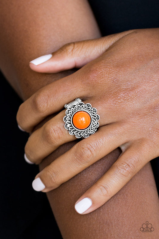 Garden Stroll Orange Floral Ring Paparazzi R0011