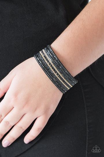 Rebel Radiance Black(Gold Chain) Urban Bracelet Paparazzi B0163