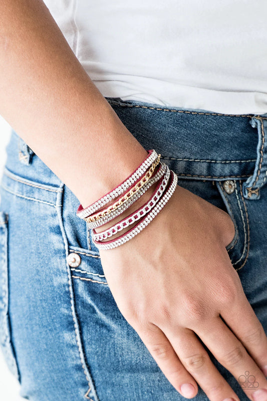 Fashion Fiend Red Suede White and Smoky Rhinestone Urban Wrap Bracelet Paparazzi B0223