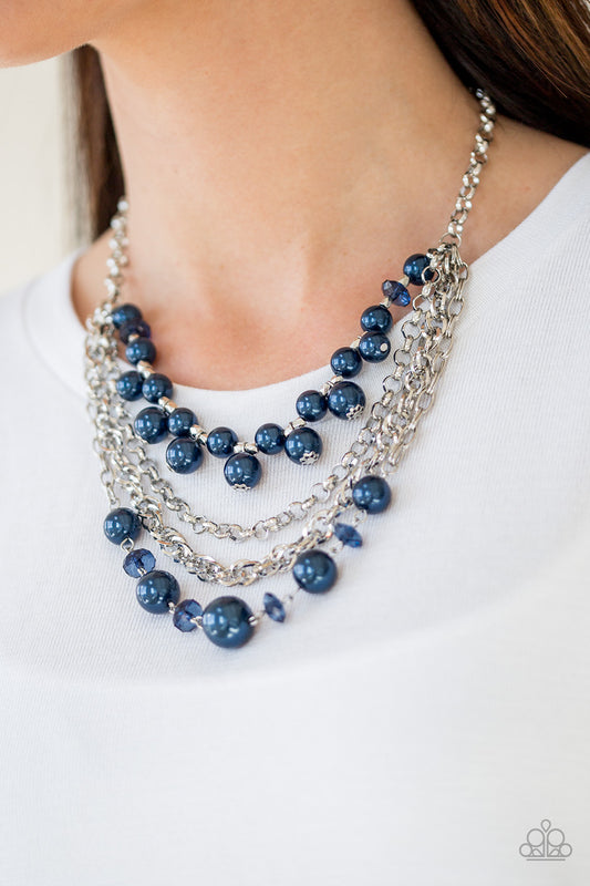 Rockin Rockette - Blue Pearl Silver Chain Necklace Paparazzi N0450