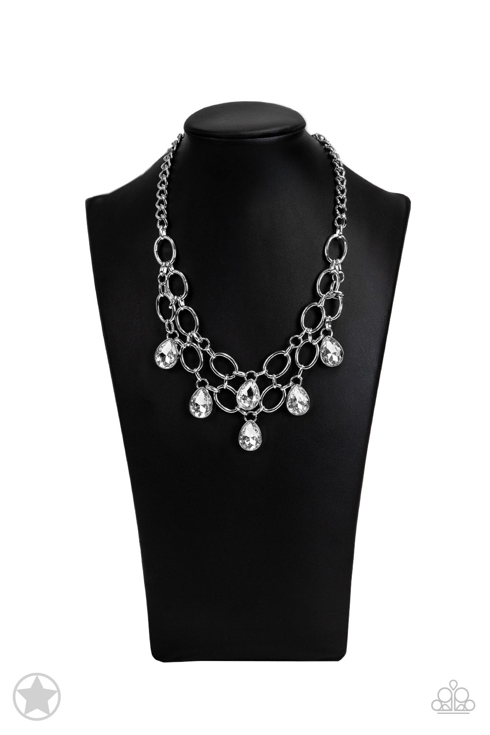 Show-Stopping Shimmer White Teardrop Blockbuster Necklace Paparazzi N0008