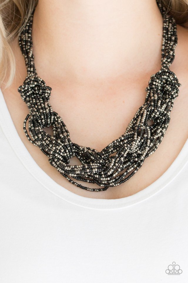 City Catwalk Black And Gunmetal Seed Bead Necklace Paparazzi N0626