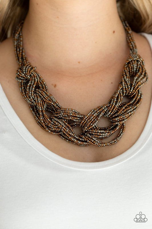 City Catwalk Copper And Gunmetal Seed Bead Necklace Paparazzi N0596