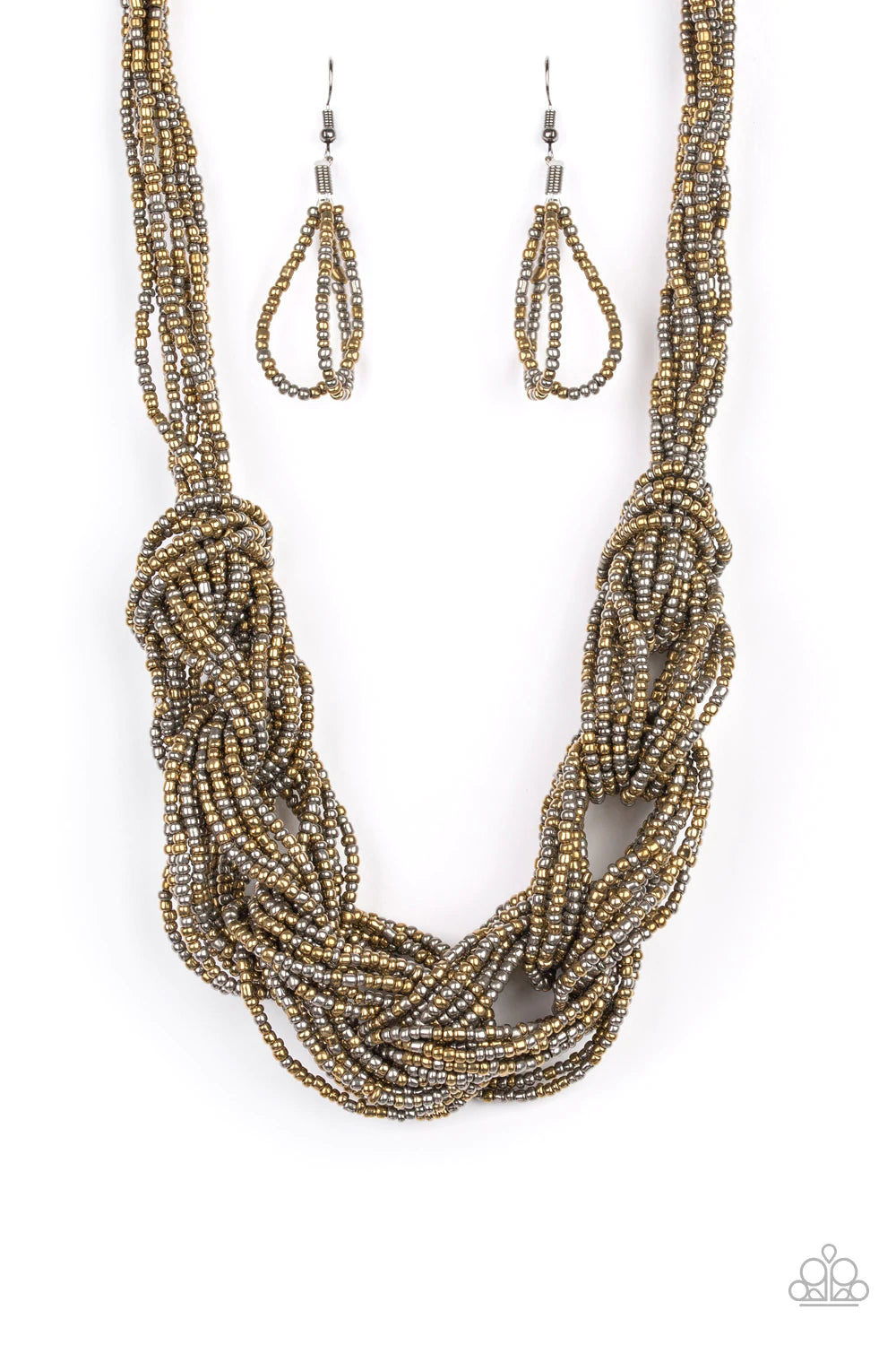 City Catwalk Brass And Gunmetal Seed Bead Necklace Paparazzi N0897
