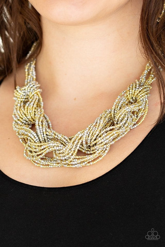 City Catwalk Gold And Silver Seed Bead Necklace Paparazzi N0591