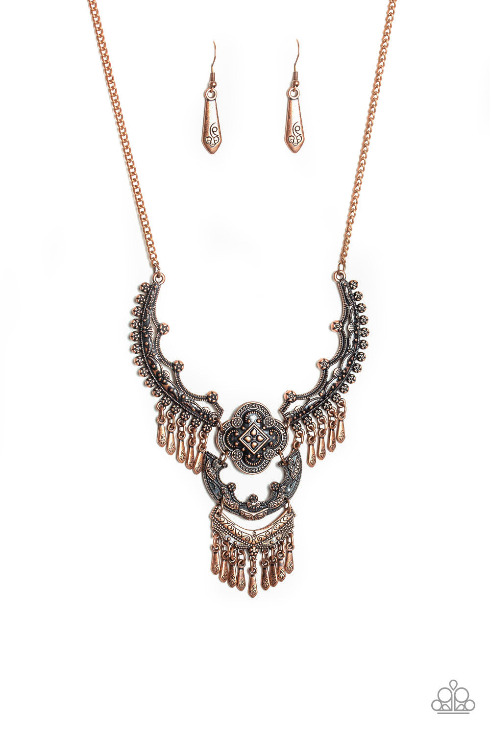 Rogue Vogue - Copper Antiqued Floral, Fringe Pendant Necklace Paparazzi N2104