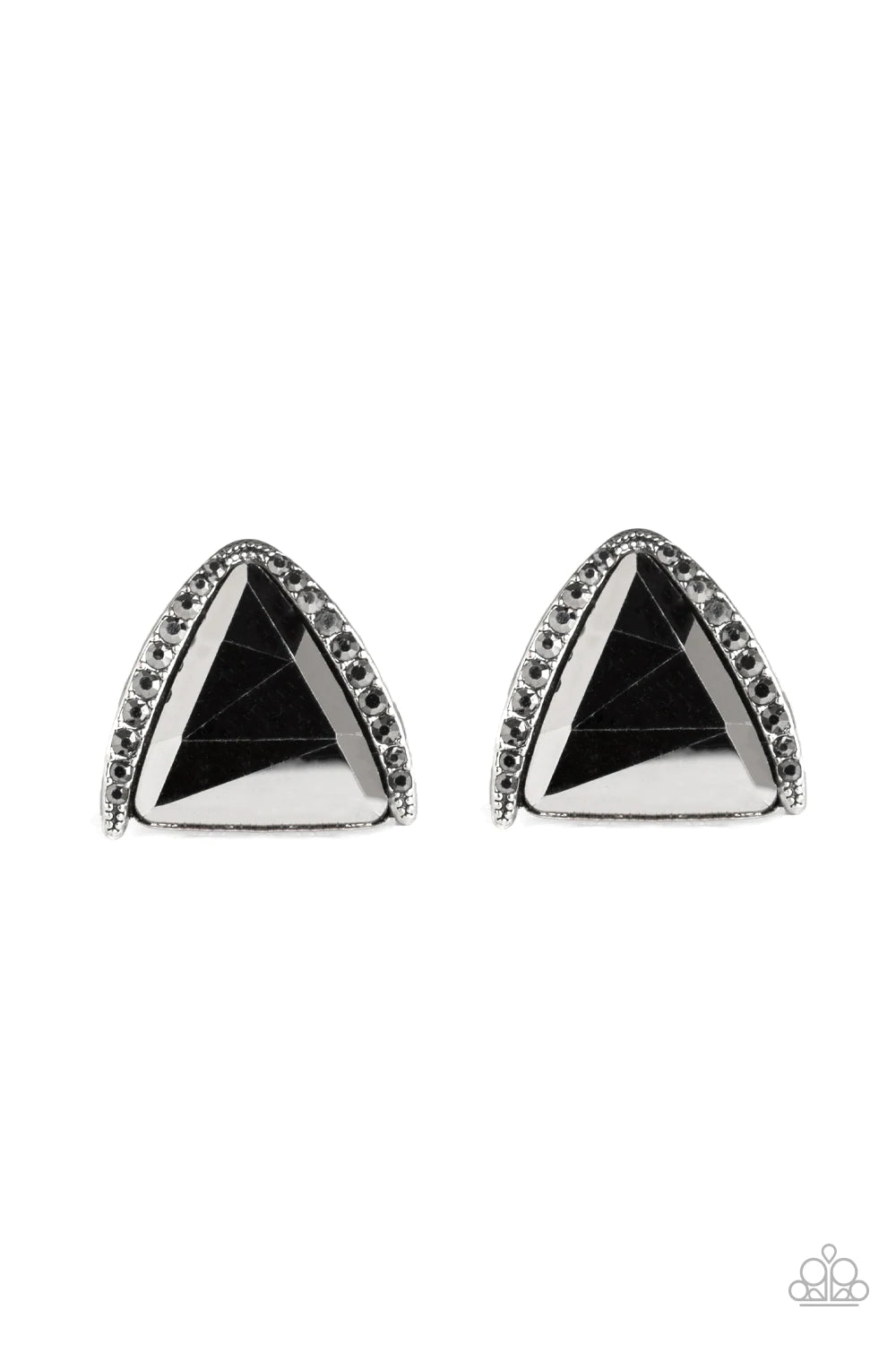 Exalted Elegance Silver Hematite Rhinestone Gem Post Earring Paparazzi E0687