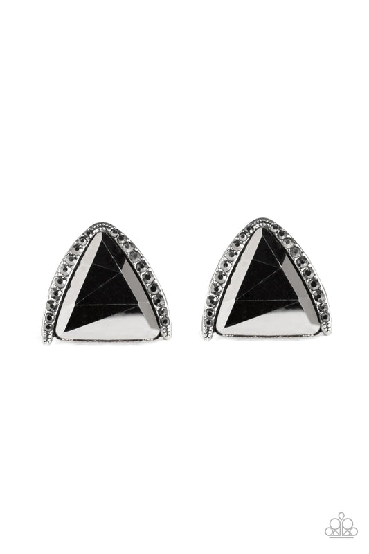 Exalted Elegance Silver Hematite Rhinestone Gem Post Earring Paparazzi E0687