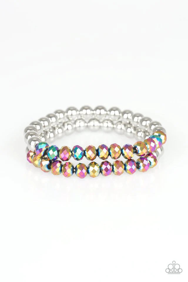 Chroma Color Multi Oil Spill Iridescent Stretch Bracelet Black Diamond Exclusive Life Of The Party Paparazzi B0575