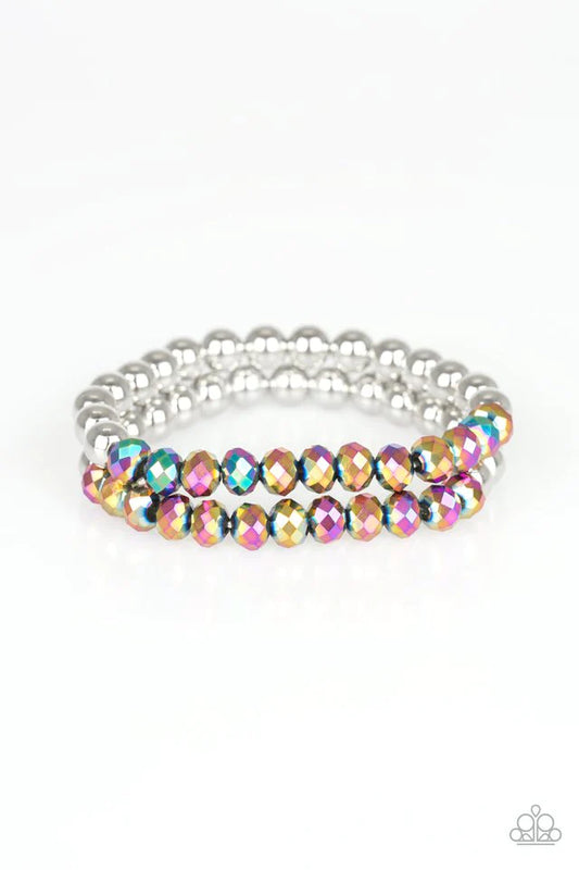 Chroma Color Multi Oil Spill Iridescent Stretch Bracelet Black Diamond Exclusive Life Of The Party Paparazzi B0575