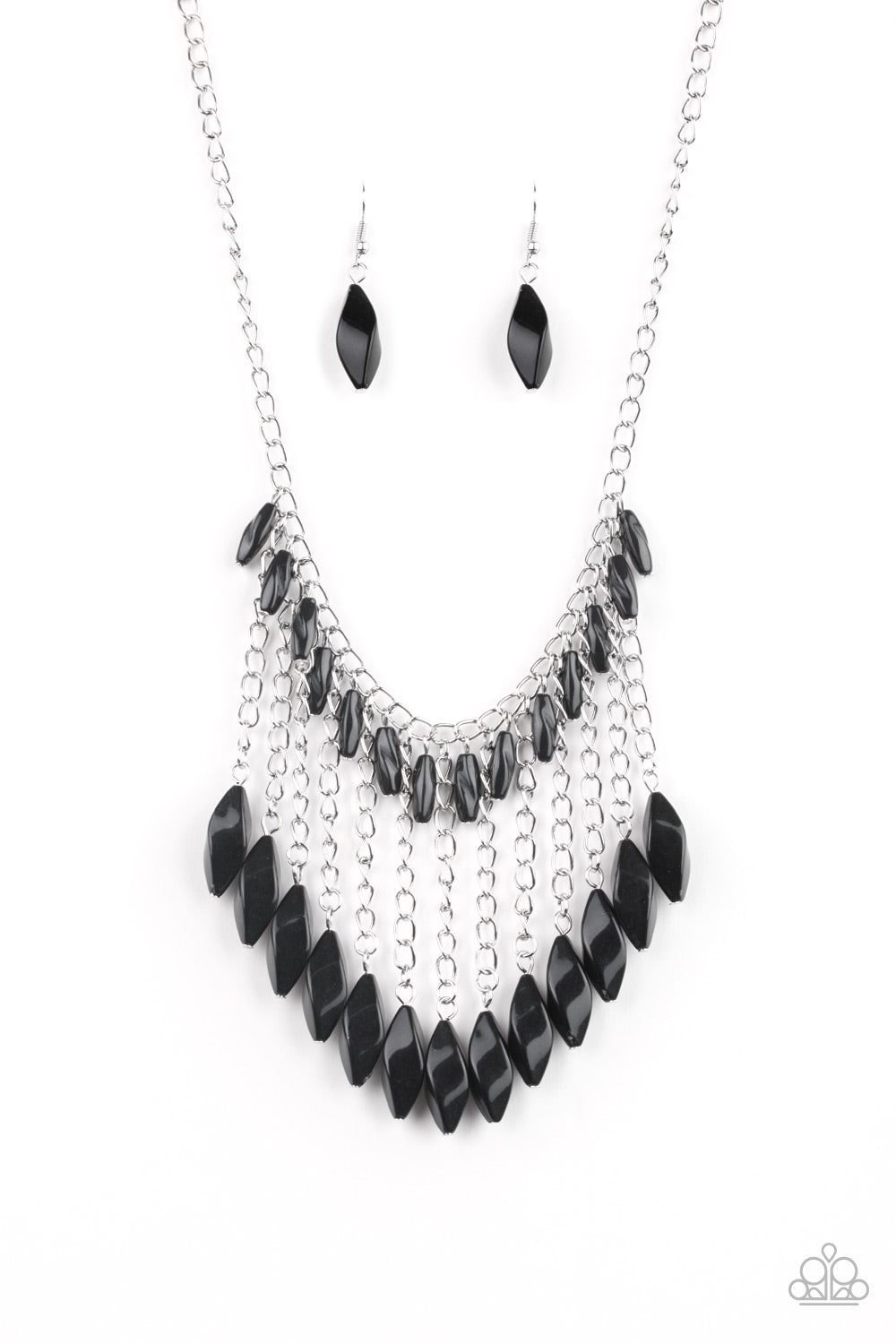 Venturous Vibes - Black & Silver Chain Fringe Necklace Paparazzi N1500