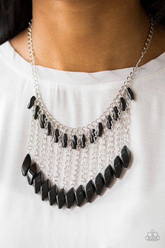 Venturous Vibes - Black & Silver Chain Fringe Necklace Paparazzi N1500