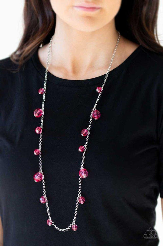 Glow Rider Pink Glassy Crystal Like Bead Necklace Paparazzi N0107