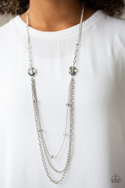 Dare To Dazzle Silver Crystal Bead Necklace Paparazzi N0297