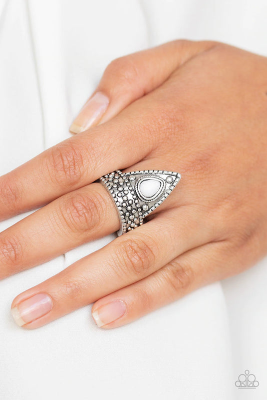 Tropical Escapade White Bead Silver Ring R0087