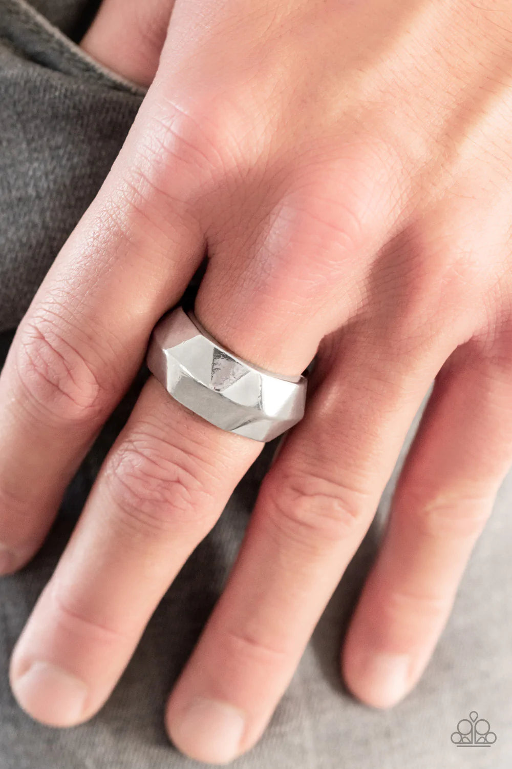 Industrial Mechanic Silver Geometric Faceted Ring R0044