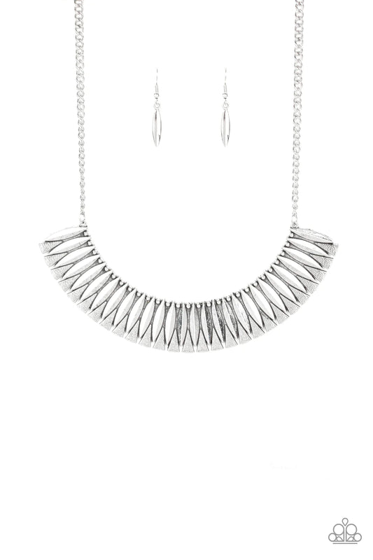 My Main Mane Silver Studs & Triangles Geometric Necklace Paparazzi N1462