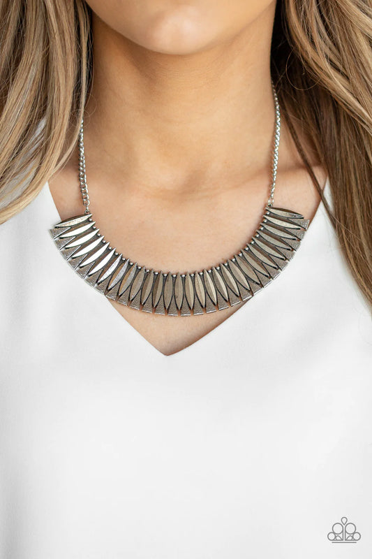 My Main Mane Silver Studs & Triangles Geometric Necklace Paparazzi N1462