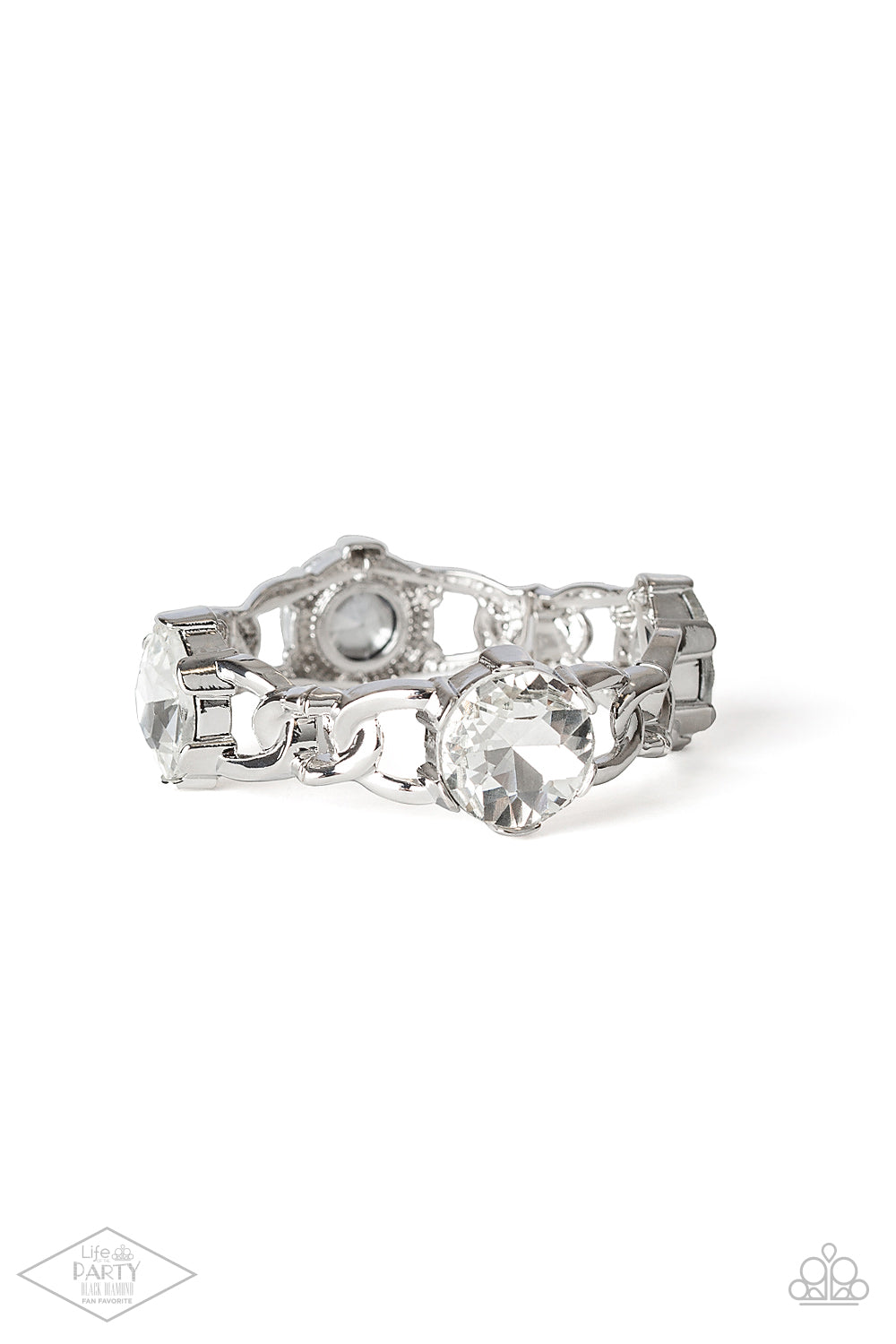 Light Up The Room - White Rhinestone Bracelet Black Diamond Exclusive Life Of The Party Paparazzi B0518