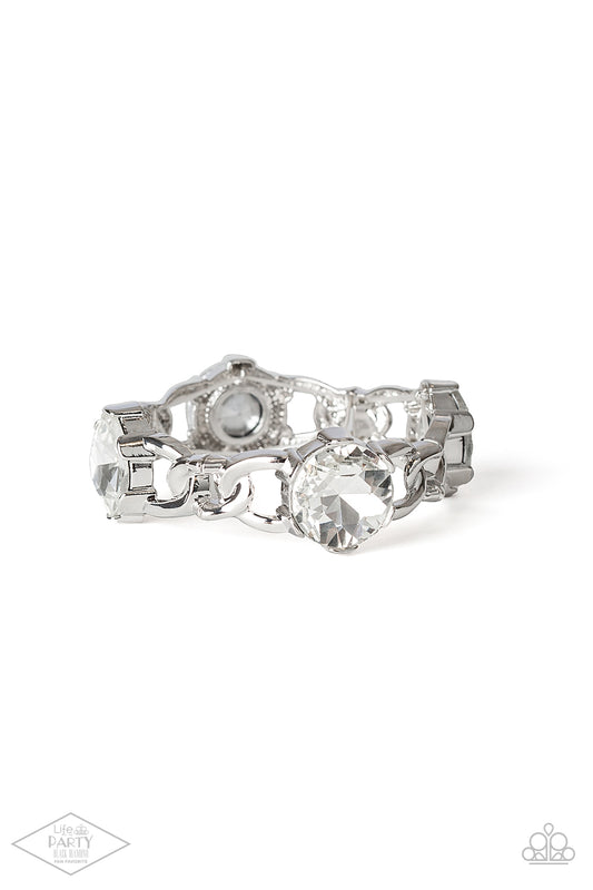 Light Up The Room - White Rhinestone Bracelet Black Diamond Exclusive Life Of The Party Paparazzi B0518