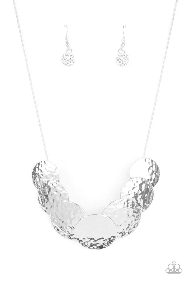 Radial Waves Silver Hammered Necklace Paparazzi N0060