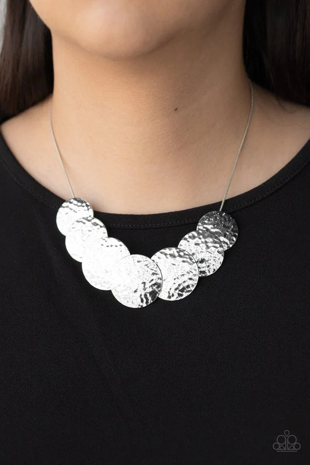 Radial Waves Silver Hammered Necklace Paparazzi N0060