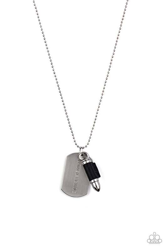 Proud Patriot - Black Leather Silver Bullet Necklace Black Diamond Life Of The Party Paparazzi N1430