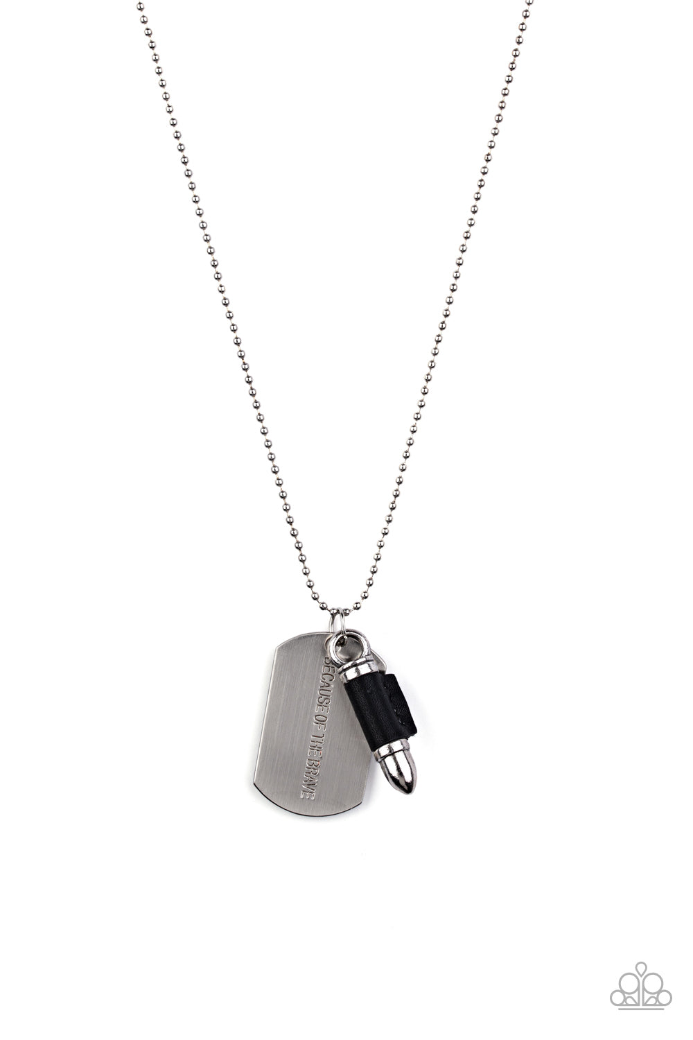 Proud Patriot - Black Leather Silver Bullet Necklace Black Diamond Life Of The Party Paparazzi N1430