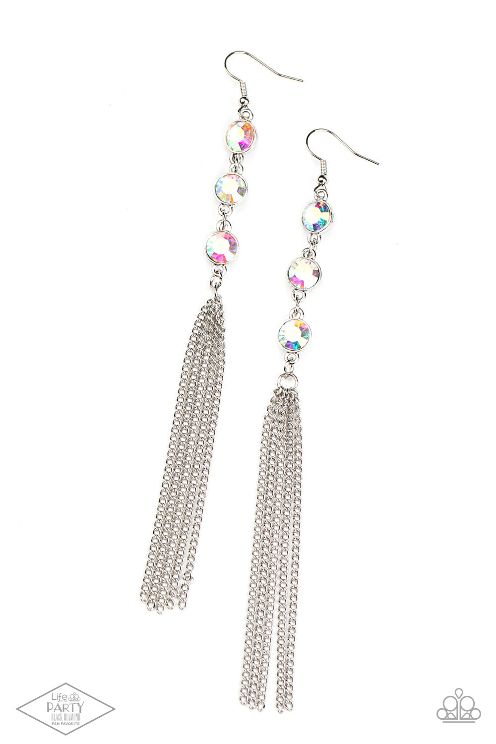 Moved to TIERS - Multi Iridescent Rhinestone Earring Black Diamond Exclusive Life Of The Party Paparazzi E0656