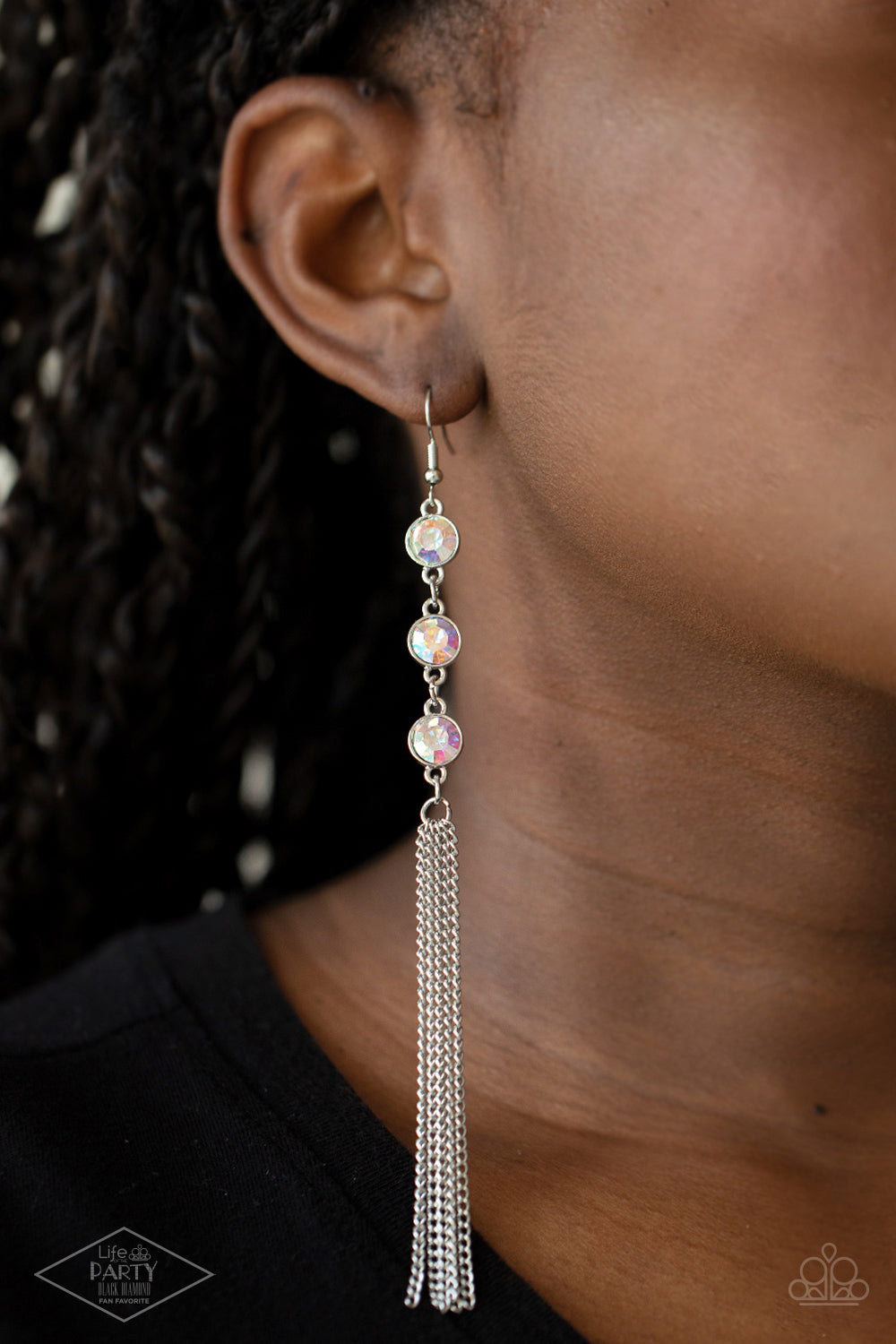 Moved to TIERS - Multi Iridescent Rhinestone Earring Black Diamond Exclusive Life Of The Party Paparazzi E0656