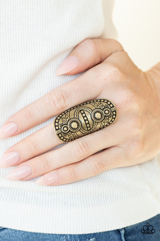 Tiki Trail Brass Tribal Ring Paparazzi R0066