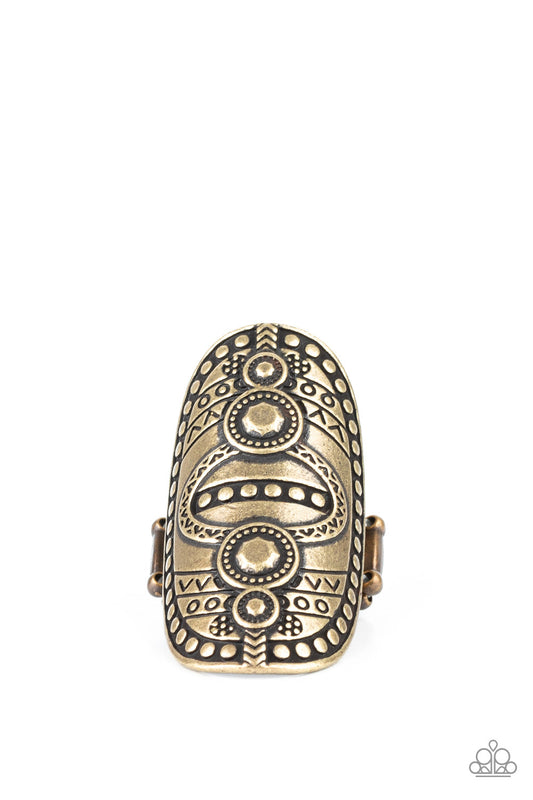 Tiki Trail Brass Tribal Ring Paparazzi R0066