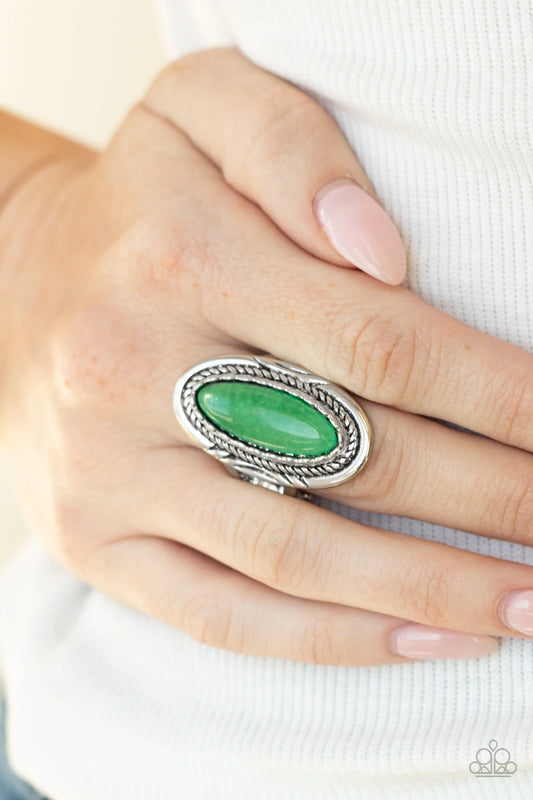 Primal Instincts Green Stone Silver Ring R0124