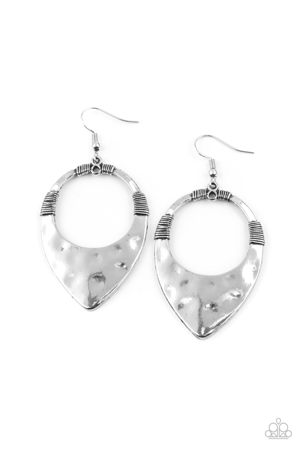 Instinctively Industrial - Silver Hammered Teardrop Earring Paparazzi E0839