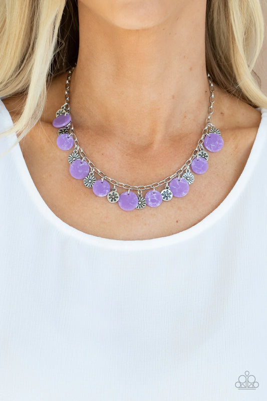 Flower Powered Purple Silver Floral Charm Necklace N0157