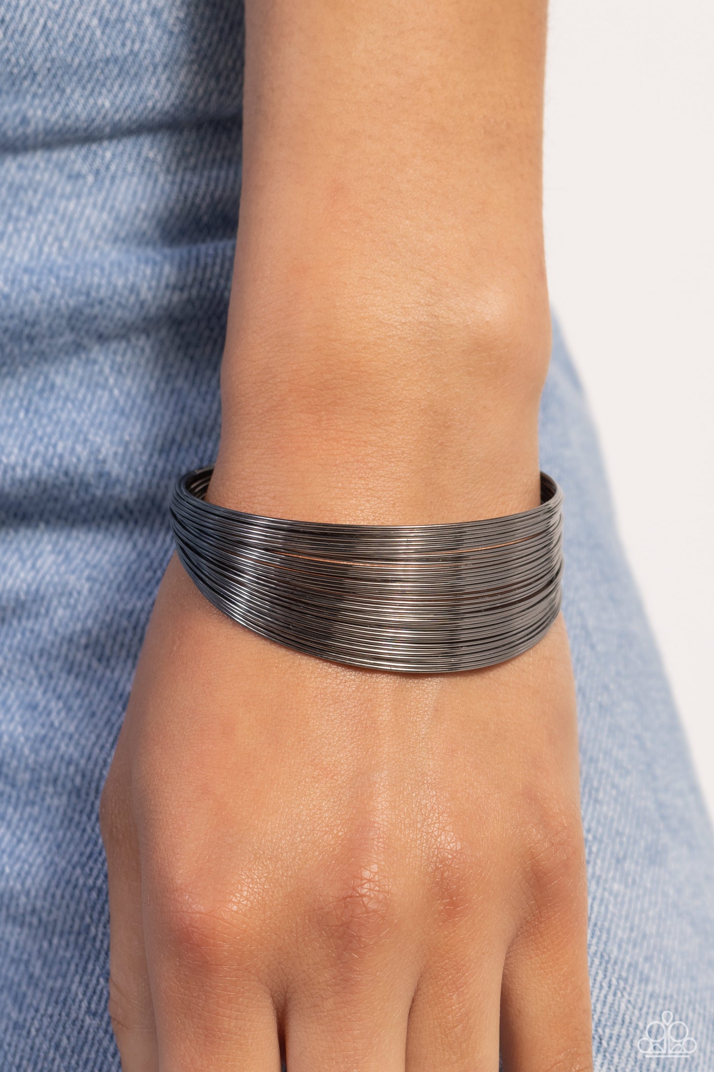 High Wire Act - Black Gunmetal Wire Stacked Cuff Bracelet Paparazzi B1433