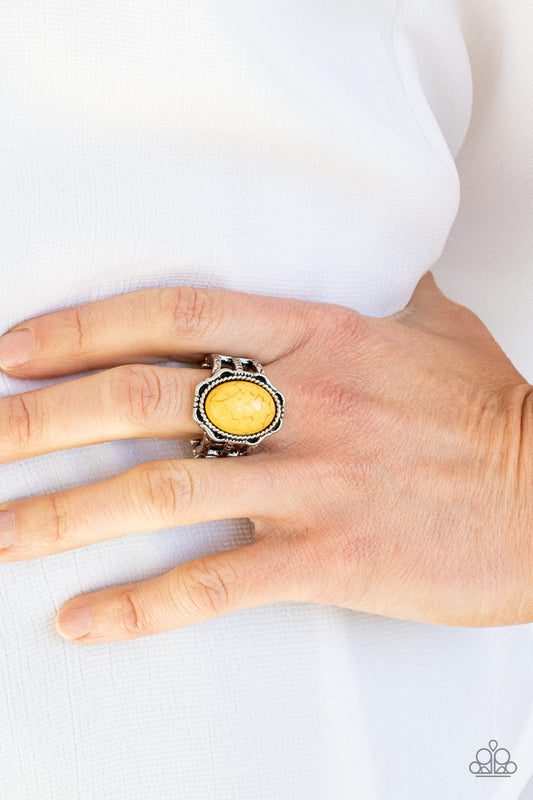 Flowering Dunes Yellow Cracked Stone Ring Paparazzi R0043