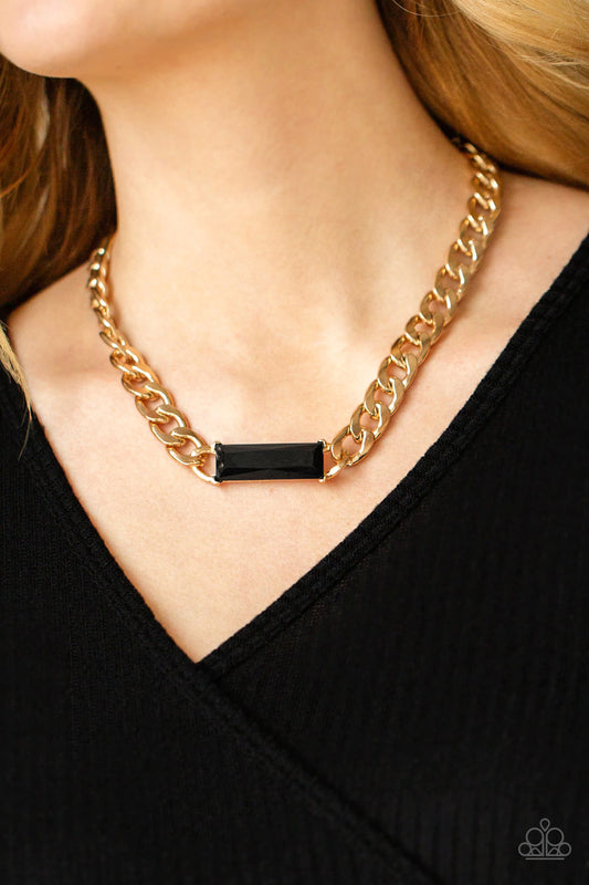Urban Royalty Gold Chain Black Rhinestone Necklace N0198