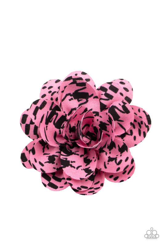 Patterned Paradise Pink And Black Floral Hair Clip Paparazzi H0018