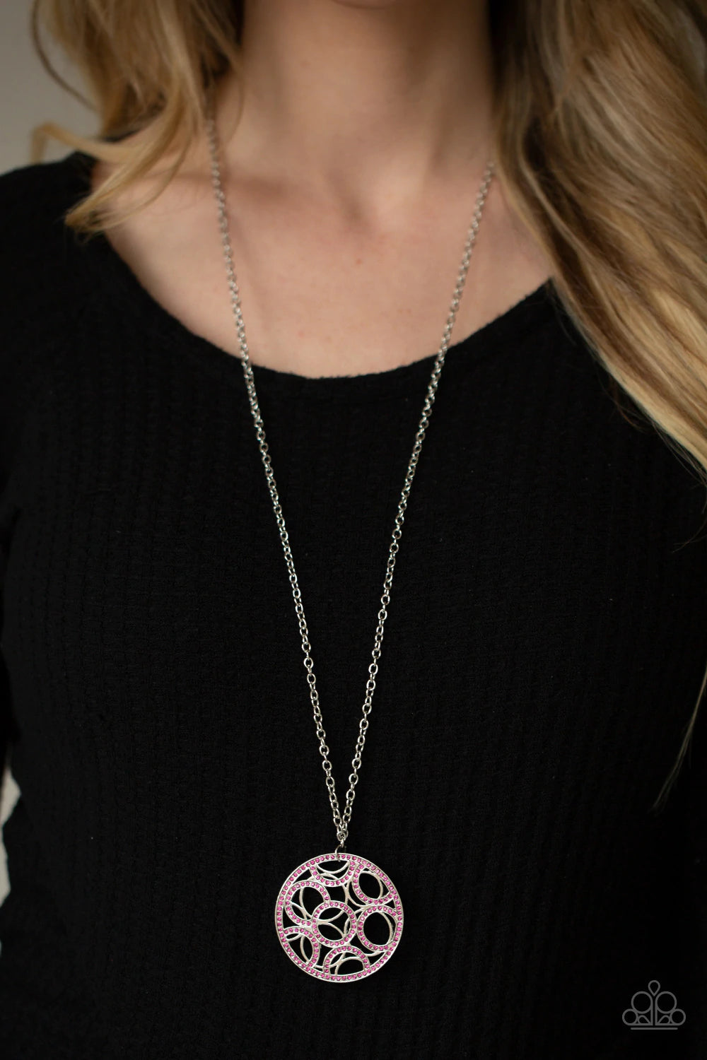 Thanks A MEDALLION Pink Rhinestone Necklace Paparazzi N0234