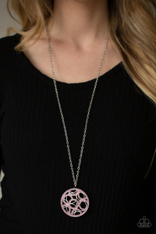 Thanks A MEDALLION Pink Rhinestone Necklace Paparazzi N0234