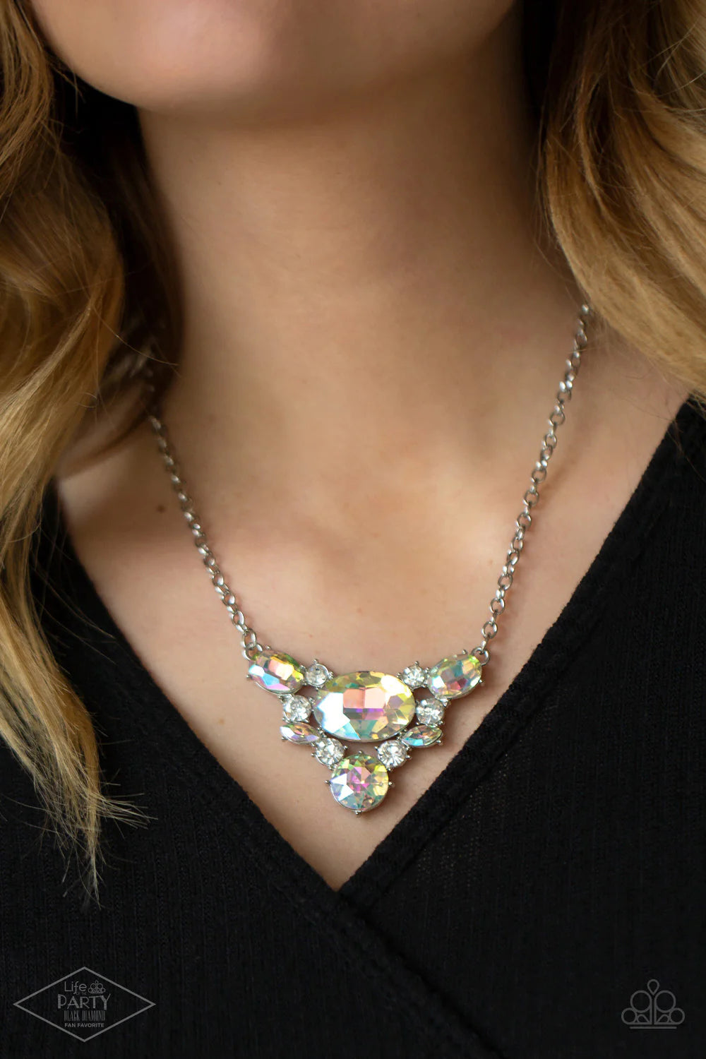 Cosmic Coronation Multi Iridescent Life Of The Party Black Diamond Exclusive Necklace Paparazzi N1384