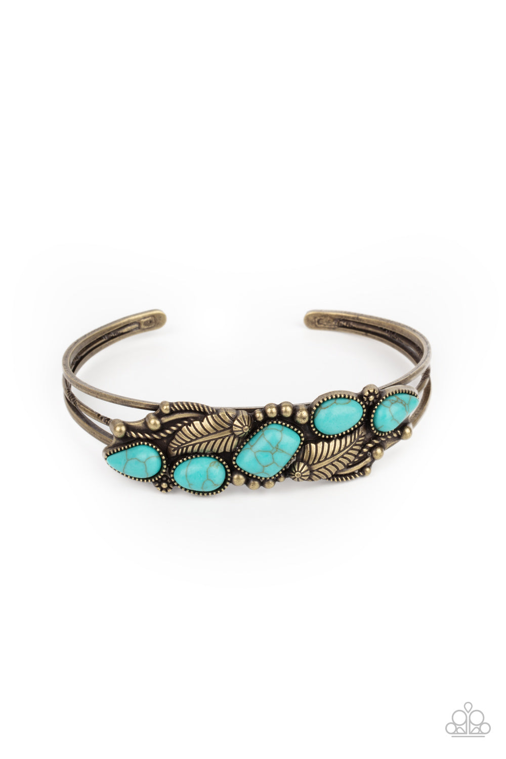 Cottage Living - Brass & Turquoise Stone Santa Fe Style Cuff Bracelet Paparazzi B0967