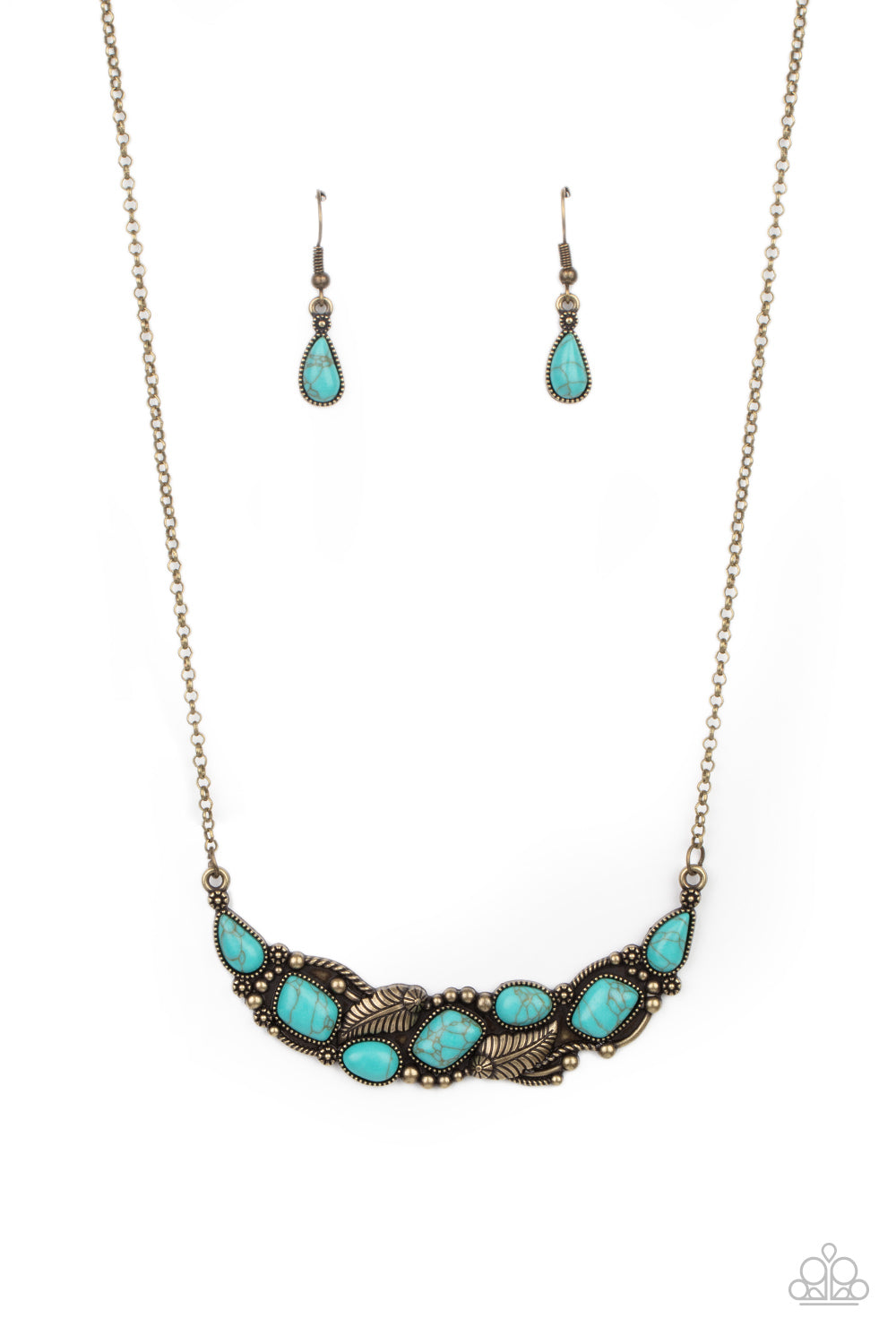 Cottage Garden - Brass & Turquoise Stone Santa Fe Style Necklace Paparazzi N1423